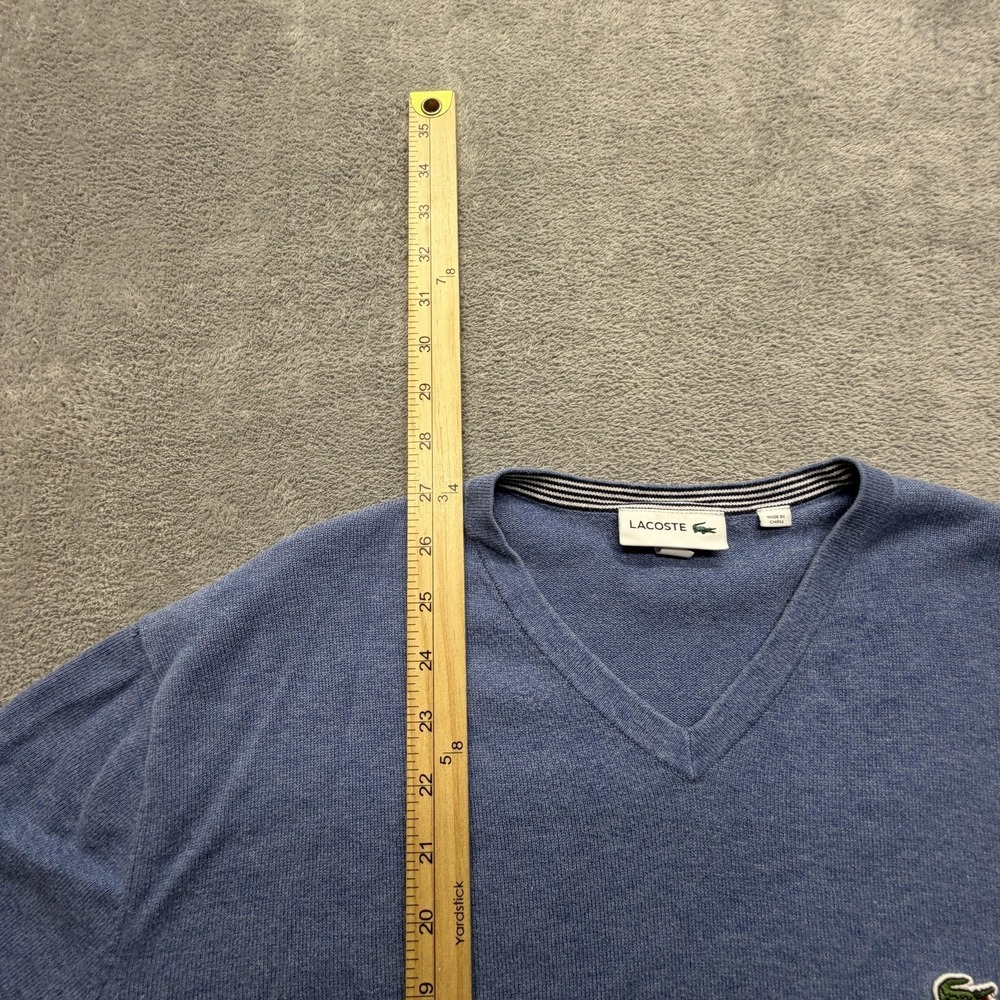 Lacoste Sweater Mens 2XL Blue V Neck Cotton Pullover Lightweight Logo Breathable - Picture 2 of 7